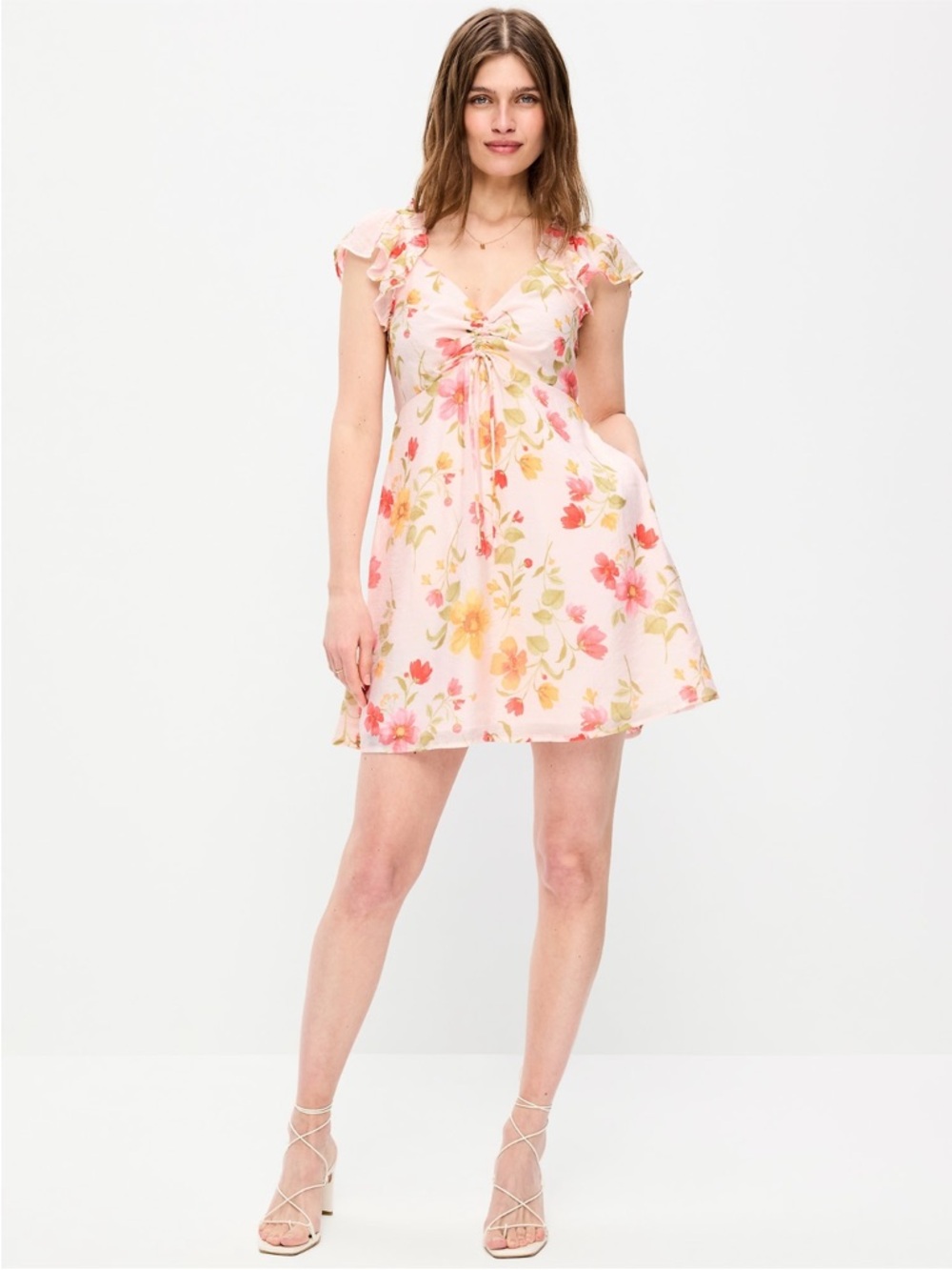 Old Navy Pink Floral Tie-Front Mini Dress